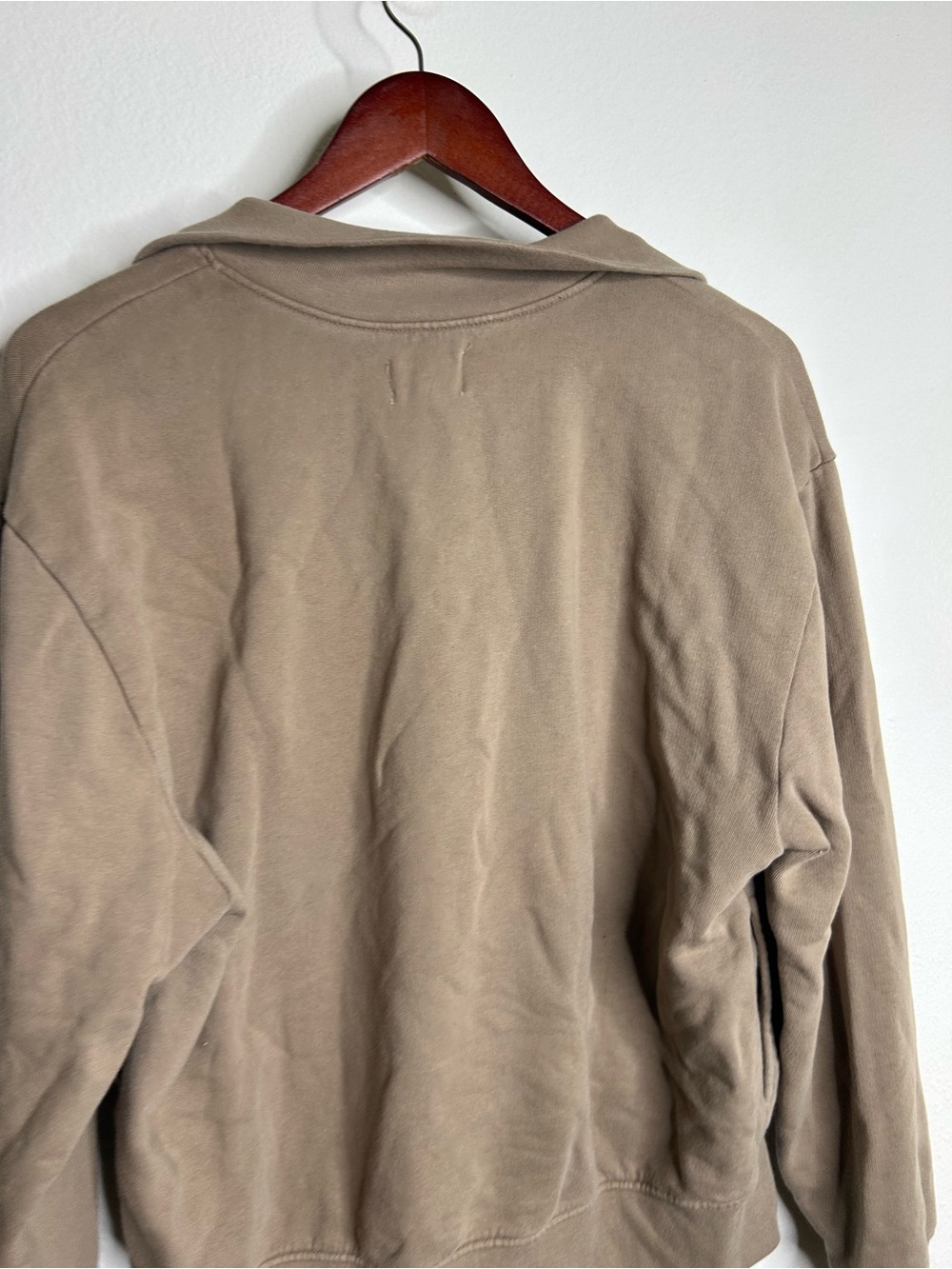 MATE The Label 100% Organic Cotton Fleece Quarter Zip Sweatshirt in Mushroom - Picture 8 of 13